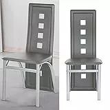 TUITUI Set von 2 Esszimmerstühlen mit 58 cm hoher Rückenlehne, Esszimmerstühle aus PU-Leder, moderne Küchenstühle, 42,5 × 42 × 101,5 cm (Grau)