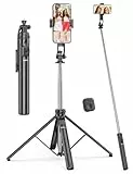 182CM Handy Stativ & Selfie Stick, Integriertes Ausziehbares Quad Stativ für Smartphone, Stabilität auf vier Achsen, Tragbarer Reisestativ-Ständer mit Fernbedienung für iPhone/Samsung/Android/Kamera
