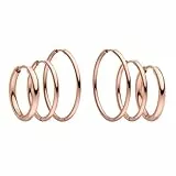 PURELEI® Echo Ohrring Set (Gold, Silber, Rosegold), Set aus wasserfesten Creolen für Damen, 3 Paar Creolen aus Edelstahl, Geschenk für Frauen, Verschiedene Größen (Roségold)