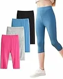 Domee Mädchen Capri Leggings 3/4 Hosen Sommerhose 4er-Pack Schwarz & Grau & Rosenrot & Marineblau 10-11 Jahre (Herstellergröße 160)