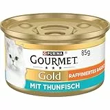 Gourmet Gold Raffiniertes Ragout Katzenfutter nass, mit Thunfisch, 12er Pack (12 x 85g)