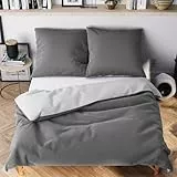 Wolkenfeld Bettwäsche 155x220 cm – Hellgrau/Dunkelgrau - kuschlig weich & bügelfrei – ÖKO-TEX Zertifiziert – Mikrofaser Bettwäsche-Sets 1x Bettbezug 155 x 220 + 1x Kissenbezug 80x80