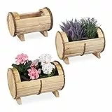 Relaxdays Blumenkasten Holz, 3 Verschiedene Größen, Pflanzkasten Set, draußen & drinnen, Pflanzfass mit Folie, Natur