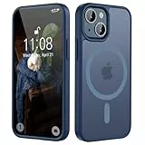 HGH Magnetisch Hülle für iPhone 13 Mini 5,4 Zoll Kompatibel mit MagSafe, Transluzente Matt Rückseite Dünn Stoßfest Handyhülle für iPhone 13 Mini (Dunkelblau)