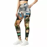 TTYDOKLA Schöne Leggings mit Italien-Print und Taschen für Damen, dehnbare Workout-Hose, Wetterkleidung, Schwarz , M