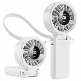 Tragbarer Ventilator - Wiederaufladbar per USB-C, Ventilator mit 5000-mAh-Akku und digitaler Anzeige, 5 Geschwindigkeiten, 90° klappbar, 3-in-1-Personalventilator für Hand, Hals und Schreibtisch
