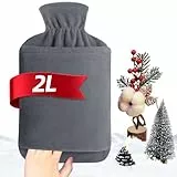 MUPAS Wärmflasche mit Vliesbezug –2L Große Auslaufsicher Bettflasche –Weicher Wärmflaschen mit Känguru Tasche +Naturkautschuk –Hot Water Bag für Kinder & Erwachsene (Grau)