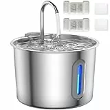 Edelstahl Katzenbrunnen 2.2L | Ultraleiser Trinkbrunnen für Katzen mit Wasserstandsfenster, 3 Filtern & LED-Licht | Spülmaschinenfest & Hygienisch für Ihre Samtpfote，inkl. 2 Aktivkohlefilter