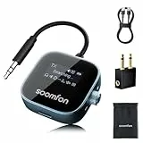 SOOMFON 2-in-1 Bluetooth 5.3 Sender Empfänger Klinke, Bluetooth Adapter Flugzeug mit Display und Akku, 3.5mm BT Transmitter Splitter für 2 Kopfhörer wie Airpods, für TV, Fitness & Stereoanlage