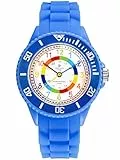 Alienwork Kids Lernuhr Kinderuhr Jungen Mädchen Blau Silikon-Armband Mehrfarbig Kinder-Uhr Wasserdicht 5 ATM Zeit Lernen