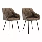 WOLTU Esszimmerstühle 2er Set, für Esszimmer Wohnzimmer, ergonomische Küchenstühle gepolstert mit Armlehnen, Metallbeinen, Sitzfläche aus Vintage-Kunstleder,Dunkelbraun