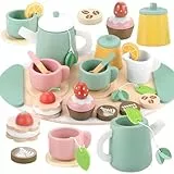 GAGAKU Teeservice Kinder - Holz Teeservice für Kinderküche, Zubehör Tee Set, Holzspielzeug, Kaffeeservice, Küchenzubehör, Geschirrset, Rollenspiel, Geschenke für Mädchen