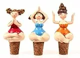 Schick-Design 3X Yoga Damen auf Korken im Badeanzug 9 cm Figur für Flaschen Mädchen Rubensfrau mollige Dame Badenixe Dicke Frau Badezimmer Pilates Joga