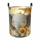 Bedbliss Wäschekorb mit Sonnenblumen-Elefanten-Druck, für Aufbewahrungskörbe, Geschenkkörbe, Schlafzimmer, Wäschekorb