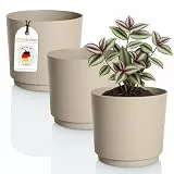 idea-station MATA Blumentopf Set 3 x 14.5 cm - 1.8 Liter - beige - bruchsichere Blumentöpfe aus Plastik für verschiedenste Pflanzen, Blumen - Matte Übertöpfe für innen und außen
