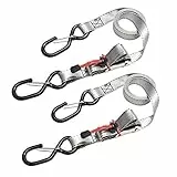 Master Lock 3113EURDAT Spanngurt mit S-Haken und Ratsche, Grau, 1,80m x 25mm Gurt, 2-er Pack, Silber