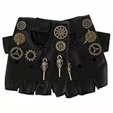 BESPORTBLE Halbfinger Handschuhe Punk Stil Aus Pu Für Herren Und Damen Unisex Motorradhandschuhe Fingerlose Fahrradhandschuhe Steampunk Outdoor Biker Handschuhe Für Radfahren Und Cosplay