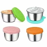 Kssvzz 4 Stück Dressing Behälter, 50ml Auslaufsichere Bento Box Zubehör, 304 Edelstahl Salatdressing Behälter mit Silikon Deckel, BPA-frei, Wiederverwendbare Mini Saucen behälter, Snack Behälter