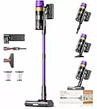 TVTAU Akku Staubsauger Kabellos Testsieger, 55000Pa/75Min/1,8L beutellos, selbststehender Stiel-/Stabstaubsauger mit Anti-Tangle & Ladestation – stark für Tierhaare/Teppich/Hartboden/Auto (Violett)