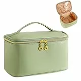 ZIOSINM Reise Kosmetiktasche Damen Für Handtasche, 22 x 15 x 12 cm Make Up Tasche Organizer Mit Bürstenfach Kulturtasche Damen PU Leder Schminktasche, Portable Wasserdicht Kulturbeutel (Grün)