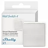 Shelly BLU Wall Switch 4 Stand-Alone - Bluetooth-Schalter, Кeine Verkabelung Еrforderlich, Beleuchtung, Multi-Klick, Starke Verschlüsselung, Alexa & Google Home, Bluetooth Gateway Erforderlich