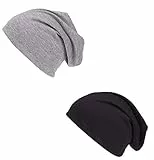 shenky 2er Set Jersey Beanie grau schwarz, Beanie Herren Sommer, Lange Mütze, Wintermütze Herren, Wintermütze Damen, Übergangsmütze