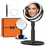B Beauty Planet Beleuchteter Makeup Spiegel 30X Vergrößerungsspiegel mit 3 Farblicht, dimmbare LED & höhenverstellbar - Kosmetikspiegel 2-seitig für Badezimmer - Geschenk für Frauen Schwarz
