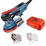 FANZWORK Bürstenloser Exzenterschleifer HG0024,mit 125mm/150mm Schleifteller,5mm Schleifhub, 7-Stufiger Drehzahlregelung bis 10.000 U/min, TELLER-BREMSE, 18x Schleifgitter, Tragkoffer