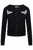 Ro Rox Death Moth Cardigan Gothic Omen Stickerei gestrickt Langarm, Schwarz, M