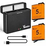 Vemico OSMO Action 5 Pro/4/3 Akku Ladegerät Kit 2 Pack 2100mAh Ersatzakkus Typ C USB Doppelt Kanäle LED Ladegerät für OSMO Action 5 Pro/OSMO Action 4/OSMO Action 3/ OSMO 360 Kamera