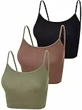 BOAO 3 Stücke Leibchen Top Crop Tank Top (Schwarz, Grün, Kaffee, S)
