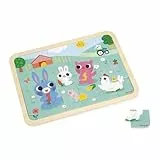 Janod - Holzpuzzle 24 Teile Kinder ab 4 Jahren - Thema Bauernhof - Modell inkl. + Spiel der 5 Fehler auf dem Tablett - Fördert Konzentration und Beobachtungsgabe - FSC-Produkt - J07126