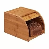 Relaxdays Brotkasten Bambus, rollbare Frontklappe, aromadichte Brotaufbewahrung, Rollbrotkasten, HBT: 18x20x27 cm, natur, Braun