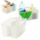 com-four® 2x Aufbewahrungskorb, Duschkorb mit Griff, tragbarer Organizer aus Kunststoff mit je 3 Fächern für Hygieneartikel, Reinigungs- & Putzmittel (02 Stück - 31x23cm weiß)
