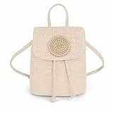 Ynport Crefreak Damen Stroh Rucksack Geldbörse Mini Umhängetasche Kordelzug Strand Umhängetasche für Damen Damen Mädchen,Beige
