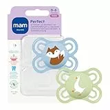 MAM Perfect Schnuller | 0-6 Monate | Schnuller für Neugeborene | 94% Akzeptanz | beugt Zahnfehlstellungen vor | Babyschnuller mit Zahnmedizinern entwickelt | SkinSoft Silikon | Fuchs/Gans | 2 Stück