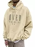 Tomwell Herren Kapuzenpullover Vintage Hoodie Druck Langarm Pullover für Männer Lässiges Oversized Sweatshirt Warm Pulli Sweatjacke mit Kapuze und Tasche Sports Hoodie B Khaki XL