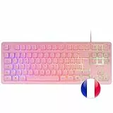MARSGAMING RGB, MCP Gaming-Tastatur und Maus Flow 3200 DPI + Over-Ear Headset + XXL Mousepad, Pink, Französische Sprache