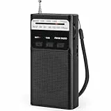 kleines Radio, AM/FM Radios, Taschenradio mit Rückenclip, Tragbares Radios mit Eingebautem Akku, Radio mit TF Kartenslot, 3,5MM Kopfhöreranschluss und Lichtfunktion(Schwarz)