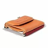 Space Products ® Mini Geldbörse braun I Sehr kleines Echtleder Wallet/Portemonnaie mit Münzfach I 15 Karten + Geldscheine + Münzen I Spacewallet Push Rose Cognac