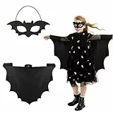 DKINY 2tlg Fledermaus Kostüm Kinder Fledermausflügel Umhang mit Maske Schwarz Fledermauskostüm für Junge Mädchen Vampir Fledermaus Kinderkostüm für Halloween Karneval Fasching Cosplay Mottoparty