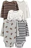 Simple Joys by Carter's Unisex Baby Langärmeliger Body, 5er-Pack, Bär/Streifen/Waldtiere, 24 Monate