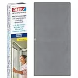 tesa Insect Stop Anklips-Rahmen Fliegengitter für Fenster - für bodentiefe PVC-Fenster - zuschneidbarer Rahmen, Netz aus Fiberglas, Selbstklebende Halte-Klips - 1,2 x 2,4 m - Anthrazit (Durchsichtig)