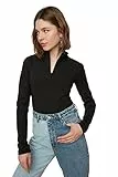 Trendyol Women's Rollkragen Unifarben Figurbetont Body T-Shirt, Black, XS