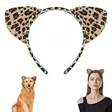 Ouligay Leoparden Ohren Haarreif, Leopard Katzenohr Stirnbänder, Leopardenohren Stirnband, Tierohren Ohrstirnbänder Hair Hoops, Leopard Cheetah Ears Headband für Halloween Karneval Cosplay Party