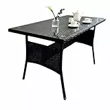Relaxdays Gartentisch, HxBxT: 70 x 100 x 60 cm, wetterfest, Polyrattan, Glasplatte, Esstisch Garten & Balkon, schwarz