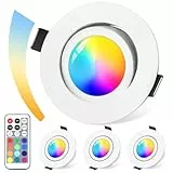 GeyouLux LED Einbaustrahler Dimmbar RGB,Led Spot 230V 68mm Aluminium,IP44 5W 3CCT 3000K/4000K/6000K Einbauleuchten,120° + 45° Schwenkbar Deckenspots Weißes mit IR Fernbedienung für Badezimmer,4 stück