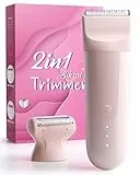 Intimrasierer für frauen, 2 in 1 Rasierer Damen: iFanzeTech Bikini-Trimmer Damenrasierer Elektrisch, Ipx7 Wasserdicht Bikini Trimmer Damen Intimbereich, für Bikinizone Achseln Beine, Wiederaufladbar
