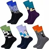 Justay Comf 5 Paar Herren Lustige Bunte Socken,Klassische Gemälde Gemusterte Muster Socken, Verrückte Modische Mehrfarbig Socken Einheitsgröße Blau