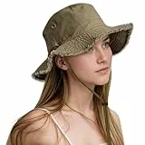 lifwimner Bucket Sonnenhüte für Damen, UV-Schutz, faltbar, verstaubar, Sonnenhüte mit ausgefranstem Rand, Baumwolle, Fischerhüte für Sommer, Strand, Garten, Angeln, Safari, grün, M